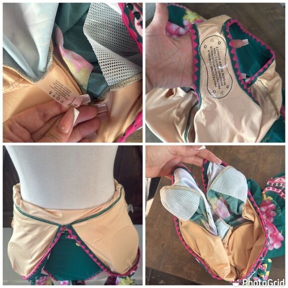 Embroidered Long-sleeved Retro Green Grapes Print One Piece swimsuit with Skirt - Picture 13 of 16